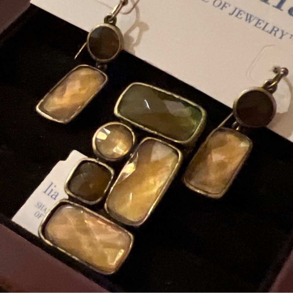 Vtg LIA SOPHIA  Pendant & Earring Set ~ Gold Tone with Faceted Stones